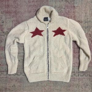 Cream Knit Cardigan with Red Stars